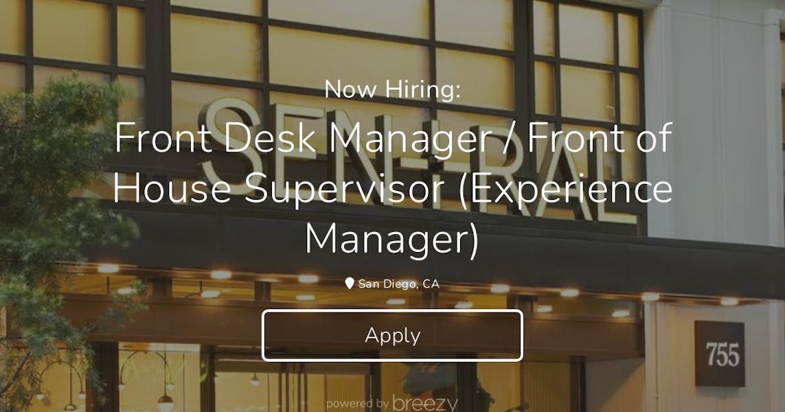 Front Desk Manager / Front of House Supervisor (Experience Manager) at ...