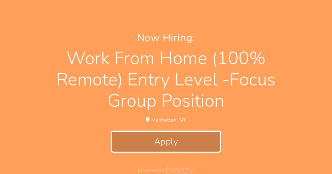 Work From Home (100 Remote) Entry Level Focus Group Position at