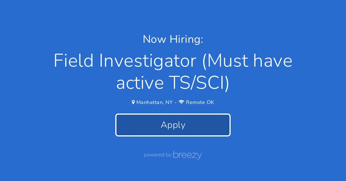 Field Investigator (Must have active TS/SCI) at ACI Federal™