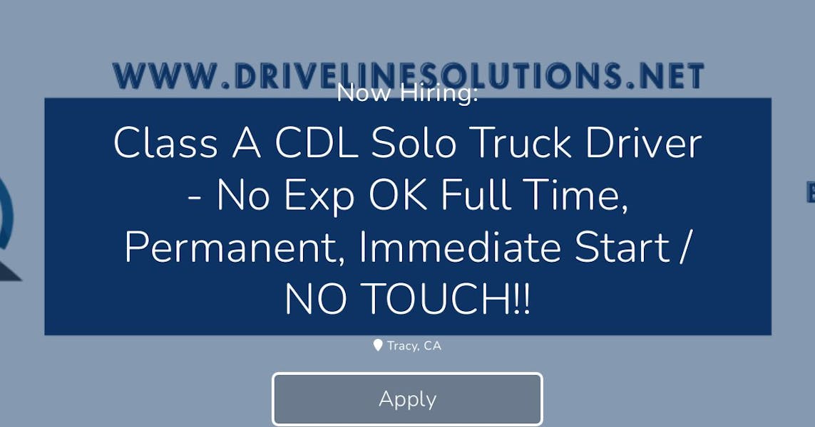 Class A CDL Solo Truck Driver No Exp OK Full Time, Permanent