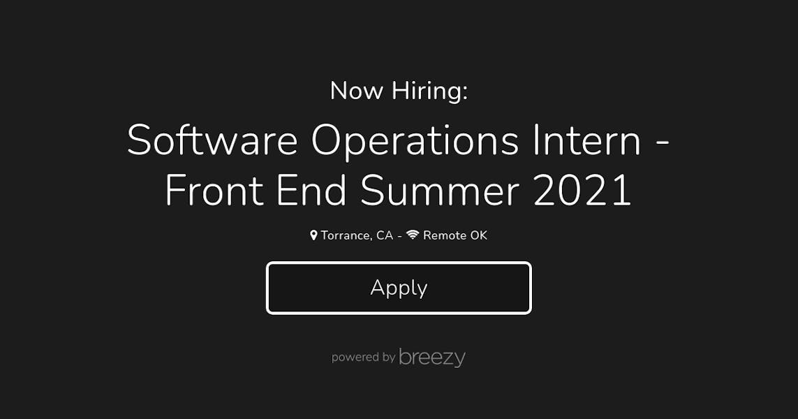 Software Operations Intern - Front End Summer 2021 at Canoo
