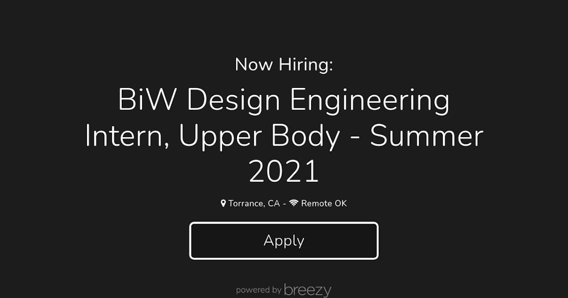 BiW Design Engineering Intern, Upper Body - Summer 2021 at ...