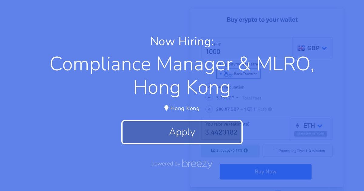 Compliance Manager & MLRO, Hong Kong At Transak