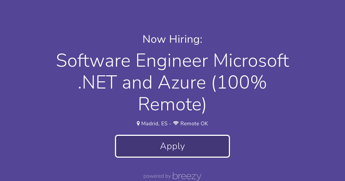 Software Engineer Microsoft .NET and Azure (100% Remote), ahead at